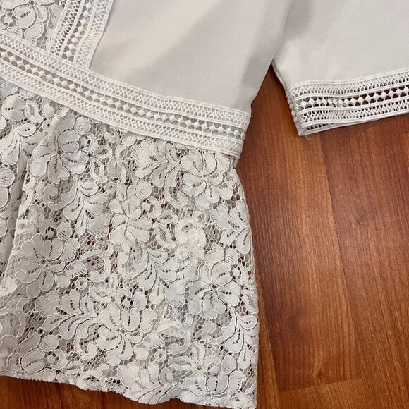 Zara Woman Lace & Crochet Peplum Blouse Ivory White Cropped Shirt Sz M Medium - Picture 5 of 10